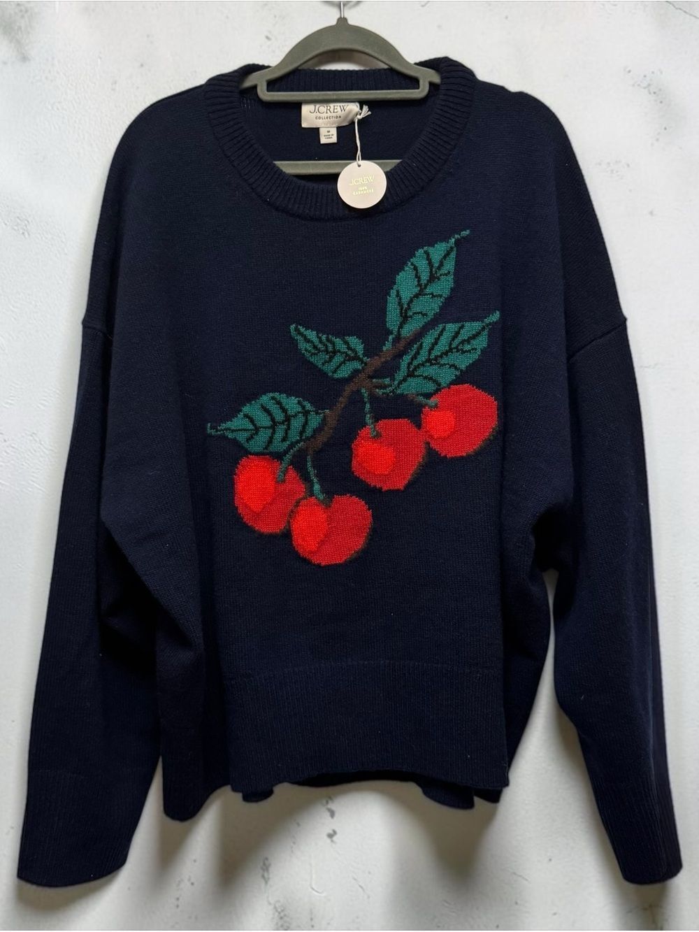 J. Crew Collection Cashmere Sweater with Intarsia Print Cherries Oversized NWT - Picture 3 of 12